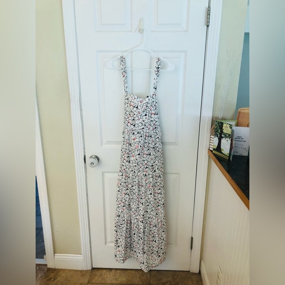 ZARA WHITE & BLACK FLORAL PRINT MAXI DRESS TIE BACK - Picture 7 of 13